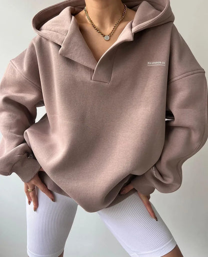 Blød Dame Hoodie med Hætte og Krave | Afslappet & Varm Trøje til Hverdag