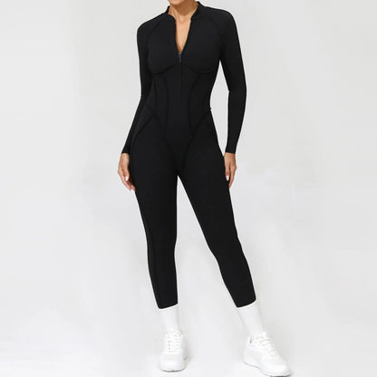 Kvinders sports jumpsuit | Langærmet yogadragt | Figursyet og åndbar pasform