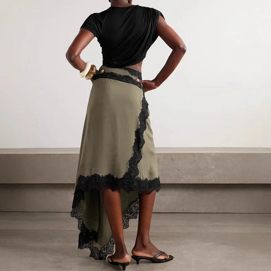 Elegant asymmetrisk slå-om nederdel til kvinder | Blonderkant