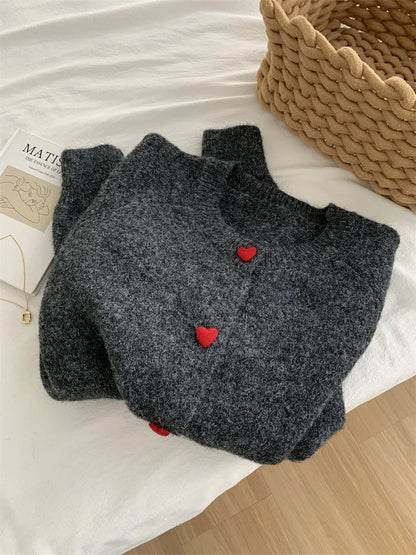 Dame cardigan i uld | Hjerteknapper | Blød varm strik til efterår/vinter