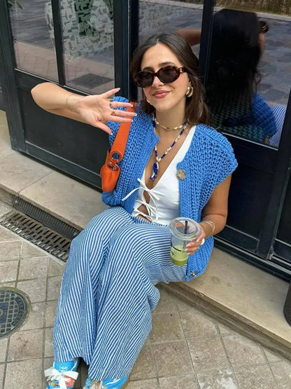 Dame vest i strik | Ærmeløs cardigan