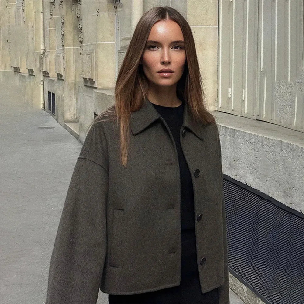 Elegant Uldjakke til Kvinder | Løs Pasform & Klassisk Krave