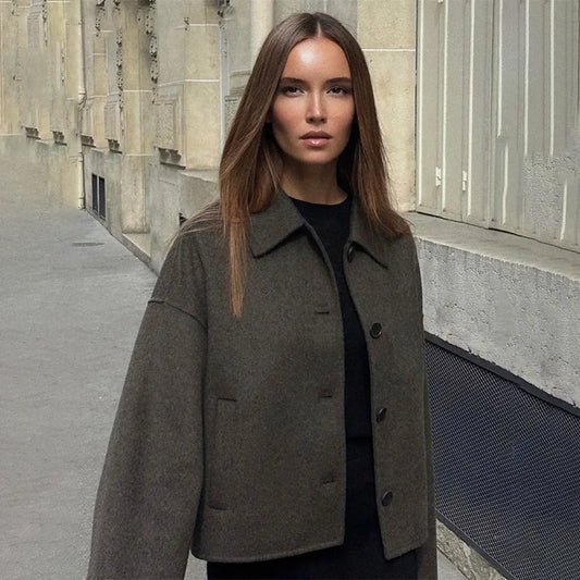 Elegant Uldjakke til Kvinder | Løs Pasform & Klassisk Krave