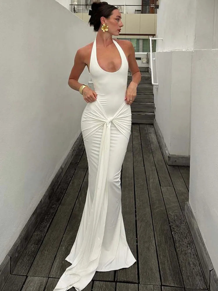 Halter Maxikjole | Backless Draperet | Bodycon A-Linje Kjole