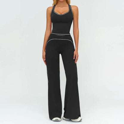 Sporty yogasæt med støttende top og højtaljede bukser til kvinder