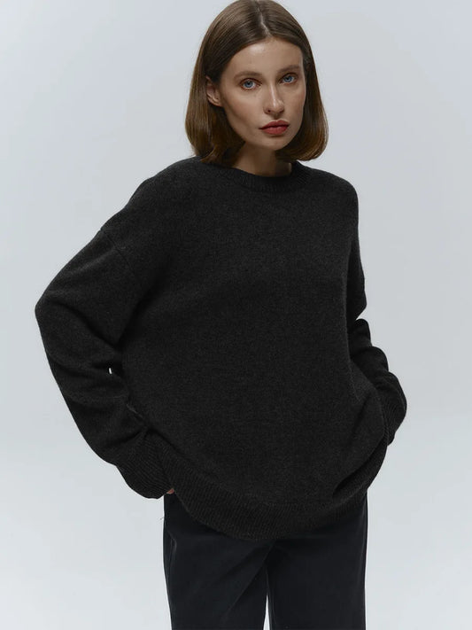 Oversized strikket O-hals sweater til kvinder med afslappet pasform