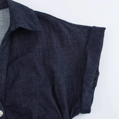 Denim midikjole med skjortekrave – Knaplukning foran | Side-lynlås | Markerede sømme | Taljefremhævende pasform
