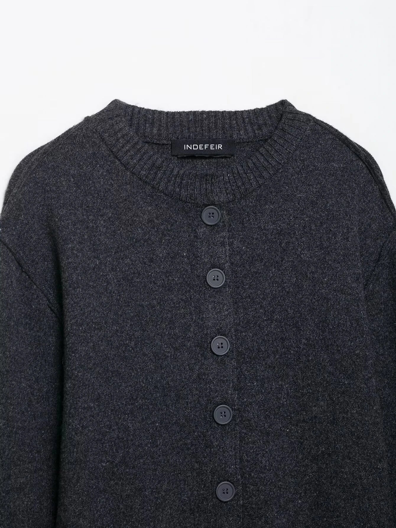 Strikket cardigan til kvinder | Kontrastmanchetter | Moderne rund hals