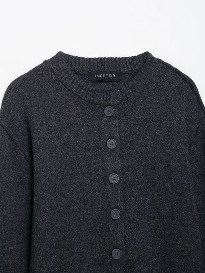 Strikket cardigan til kvinder | Kontrastmanchetter | Moderne rund hals
