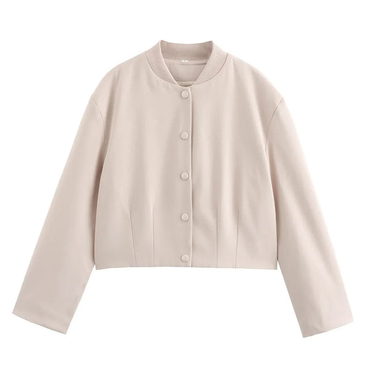 Kort damejakke med knapper | Elegant overgangsjakke | Tidløst design med rund hals