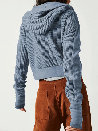 Dame hættetrøje i vaffelstrik | Kort pasform | Afslappet streetwear look