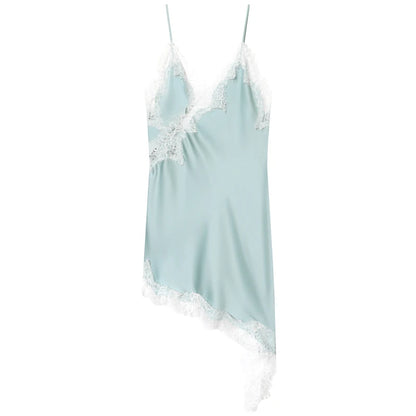 Elegant asymmetrisk satin slipkjole til kvinder med spaghettistropper og åben ryg