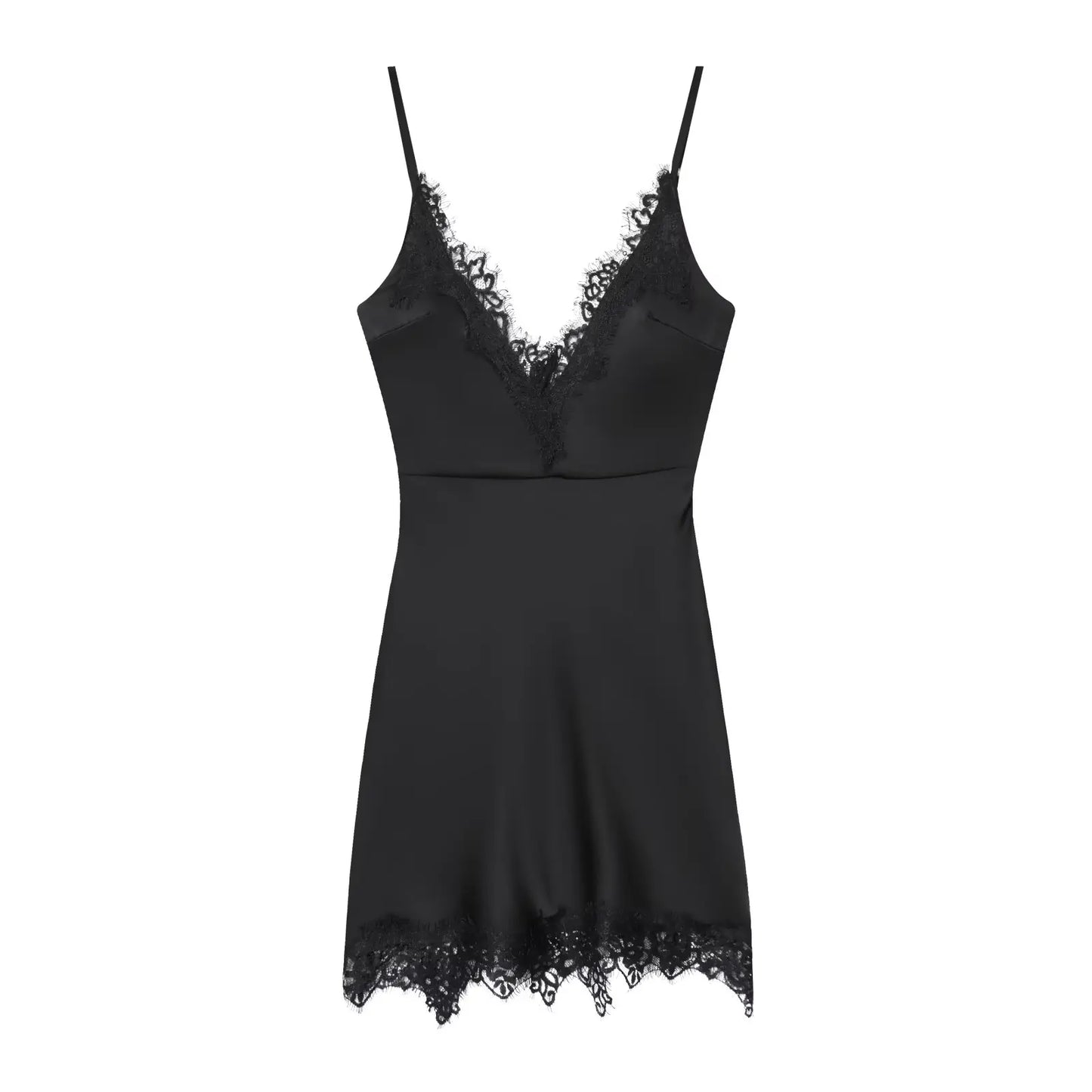 Slim Cami Kjole til Kvinder | V-hals Mini Kjole med Blondekant
