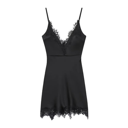Slim Cami Kjole til Kvinder | V-hals Mini Kjole med Blondekant