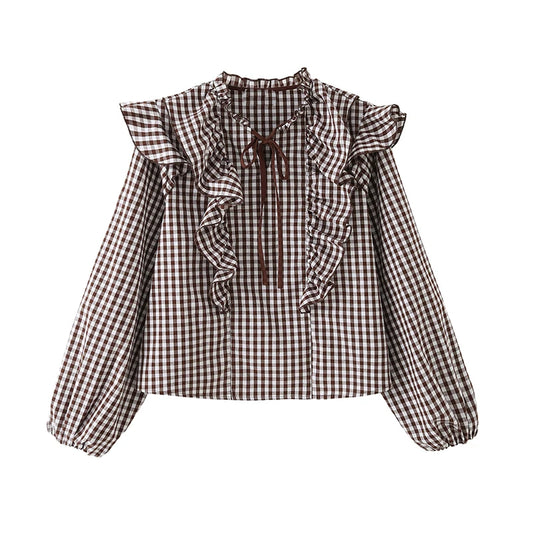 Plaid Lagdelt Bluse til Kvinder | Chic afslappet street top