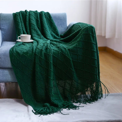 Oversized strikket plaid med kvaster | Tekstureret boho design