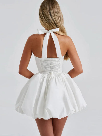 Halter Plisseret Mini Kjole | Backless Bandage Partykjole
