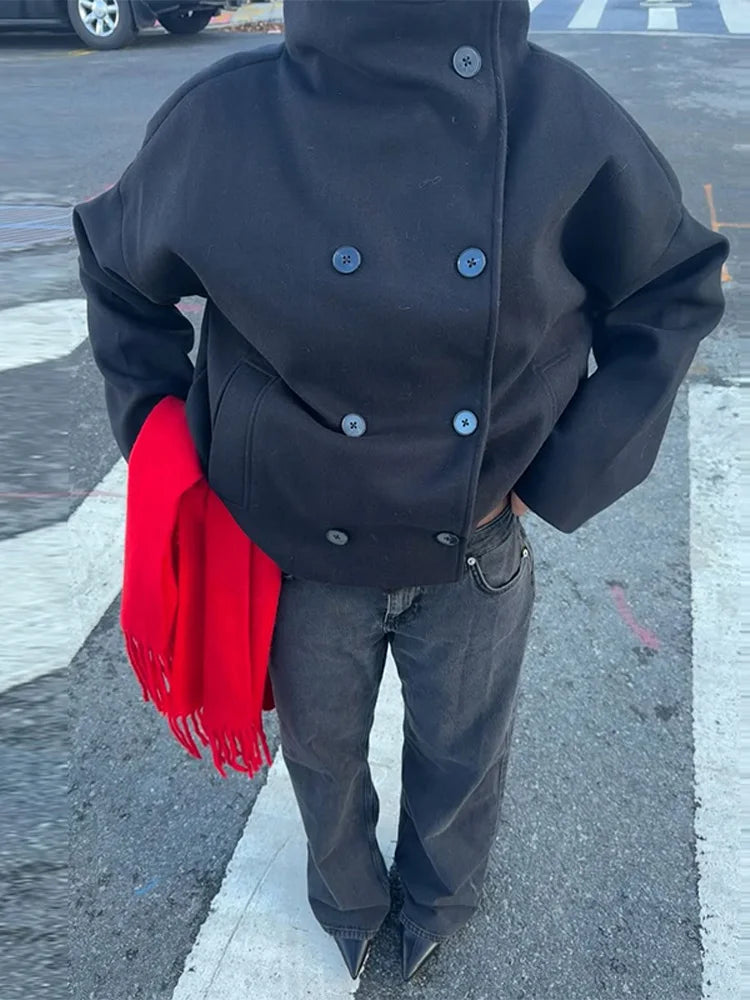 Kvinders uldfrakke | Høj krave | Dobbeltknaplukning