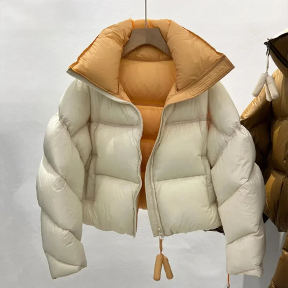 Kvinders kort puffer dunjakke | Vindafvisende | Løs pasform & varm vinterjakke