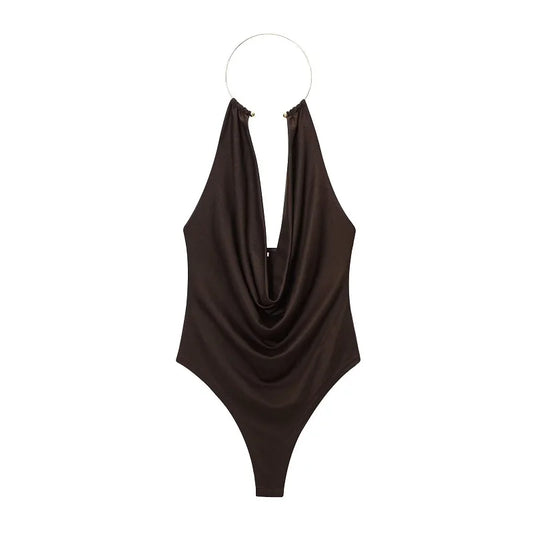 Elegant rygløs bodysuit til kvinder med draperet hals