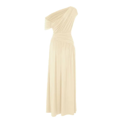 Elegant Lang Kjole til Kvinder | Asymmetrisk Skulder | Foldedesign