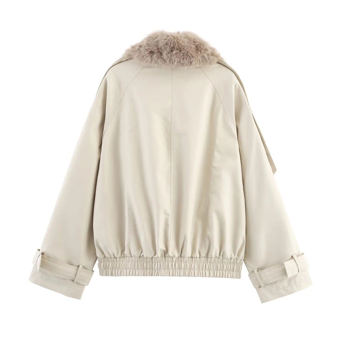 Kvinders kort jakke | Dobbelt knaplukning | Løst snit & imiteret pelskrave