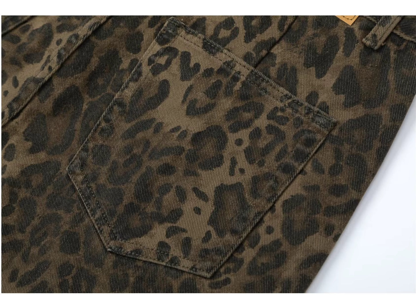Dame Jeans med Leopardmønster | Løs Pasform | Høj Talje | Vintage Streetwear Stil