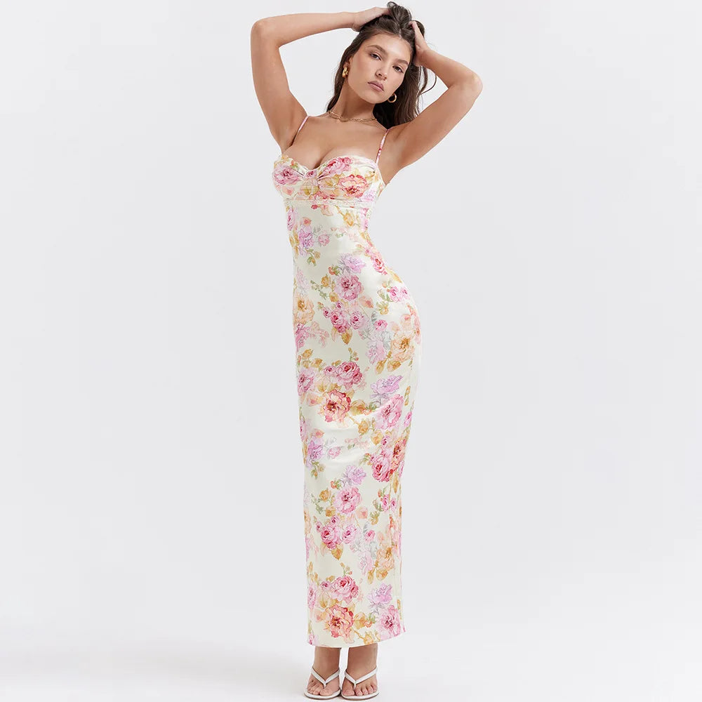 Elegant Maxi Kjole | Spaghetti Stropper & Blomsterprint