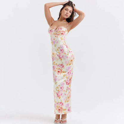 Elegant Maxi Kjole | Spaghetti Stropper & Blomsterprint