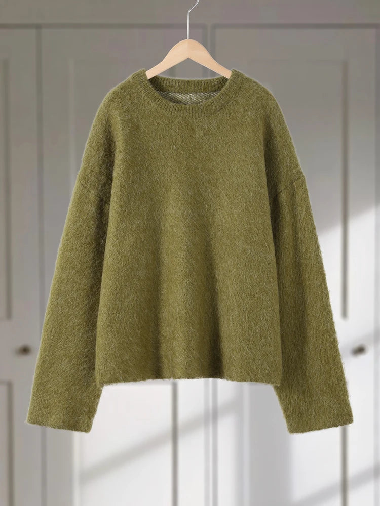 Elegant Fuzzy Strikbluse Med Rund Hals