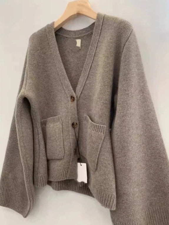 Uld Cardigan til Kvinder | V-hals | Fransk Afslappet Stil