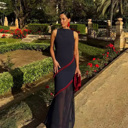 Kjole med farveblok og rygløs design til kvinder | A-formet festkjole