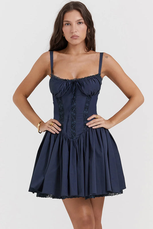 Corset Sommer Mini Kjole | Feminint A-Line Snit | Justerbare Stropper