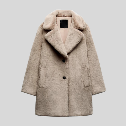 Klassisk dame frakke i blødt teddystof | Varm og elegant | Tidløst design