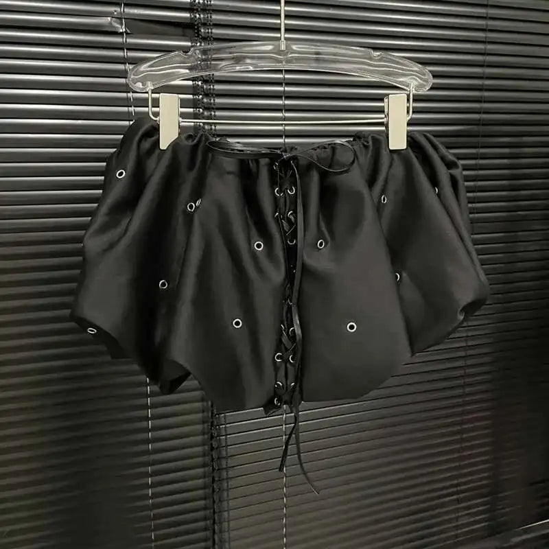 Elegant Fluffy Mininederdel Med Snøre-Detaljer