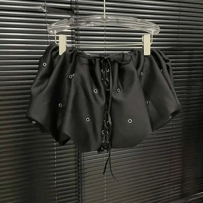 Elegant Fluffy Mininederdel Med Snøre-Detaljer