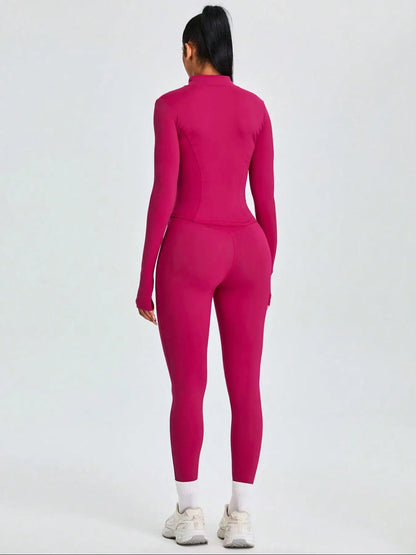 Kvinders todelt træningssæt | Lynlåsjakke med høj hals og højtaljede leggings