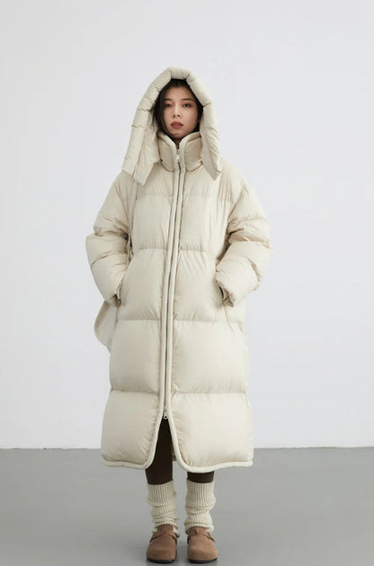 Lang quiltet dunkjakke til kvinder | Varm letvægtskonstruktion | Praktisk hættedesign