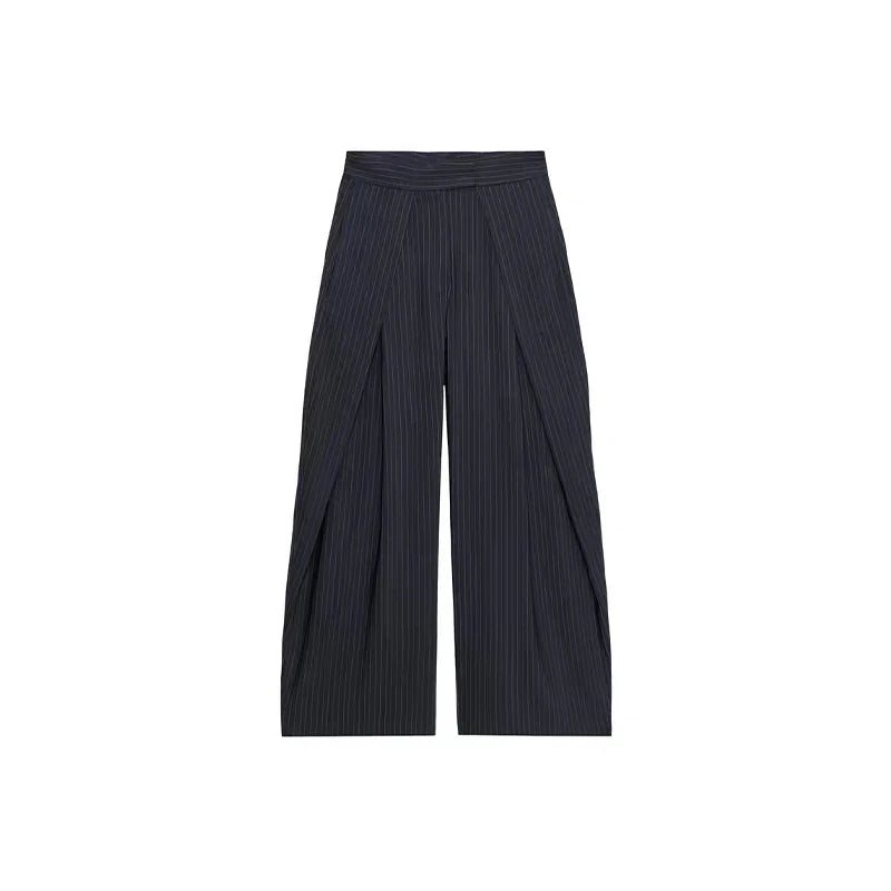 Damebukser med striber | Høj talje og brede ben | Løse, elegante bukser med læg