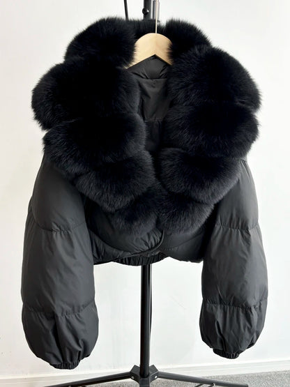 Luxus Dunjakke med Ræv Krave | 90% Andedun | Elegant Vinterkomfort