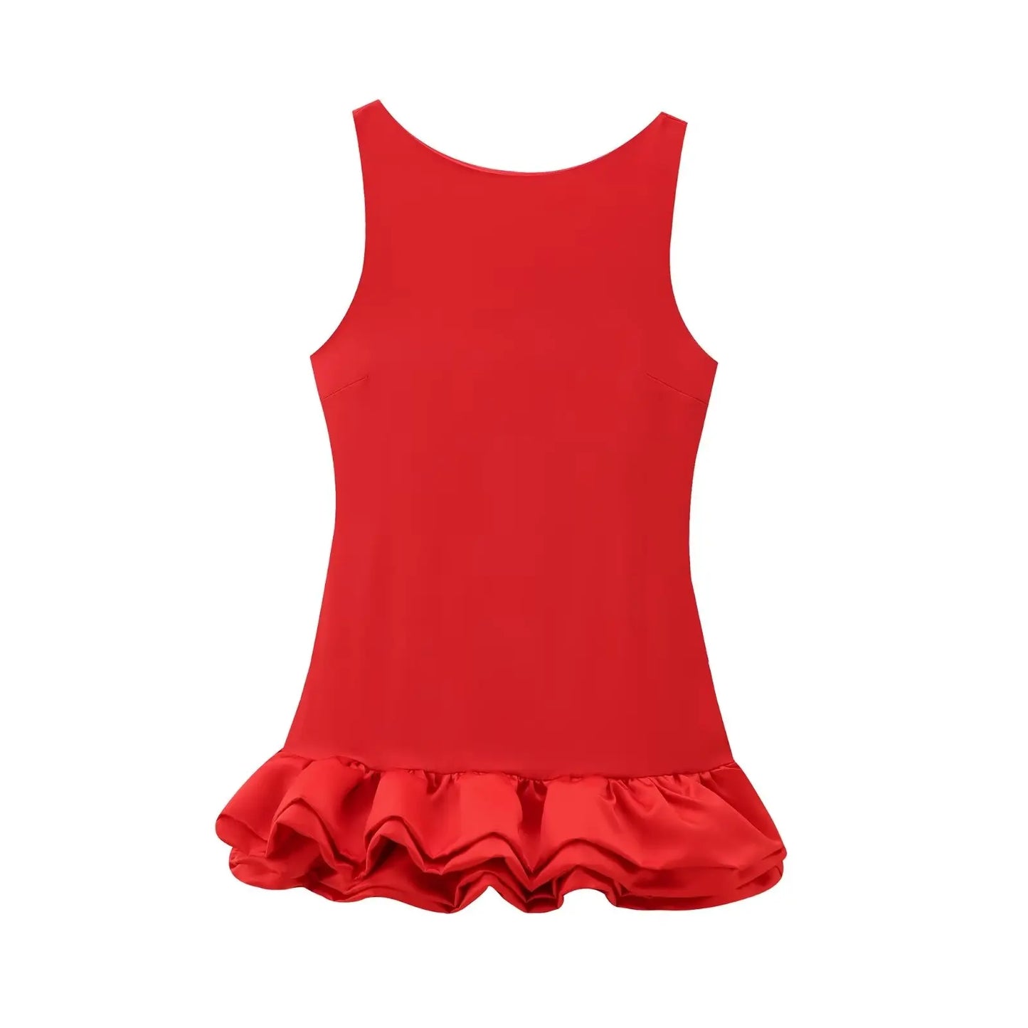 Elegant ærmeløs minikjole til kvinder med rynket kant og slank pasform