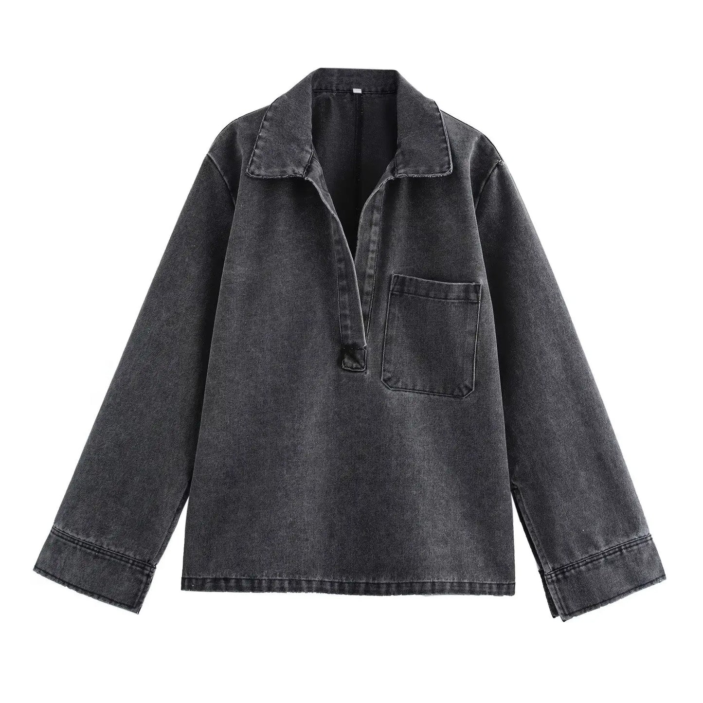 Casual todelt denimlook | Top med krave og højtaljede bukser til kvinder