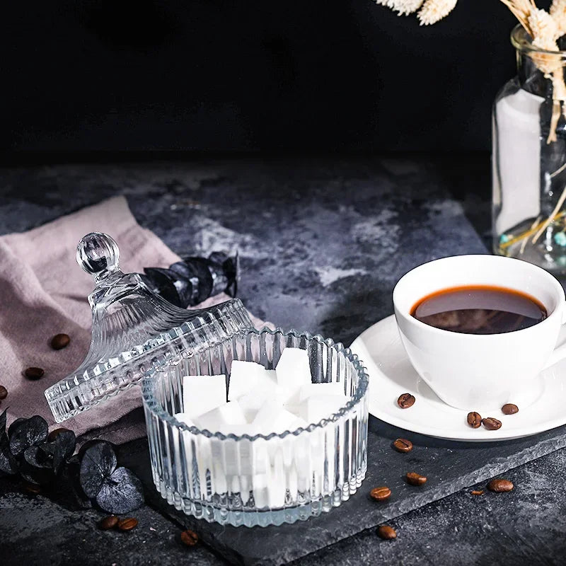 Riflet Glasbeholder med Låg til Køkken og Bord | Dekorativ Opbevaring | Elegant Design