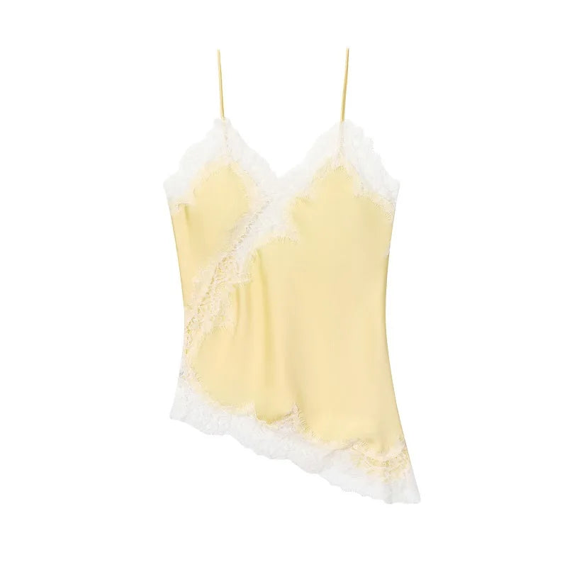 Satin top med blondekant | Elegant sommer camisole med stropper