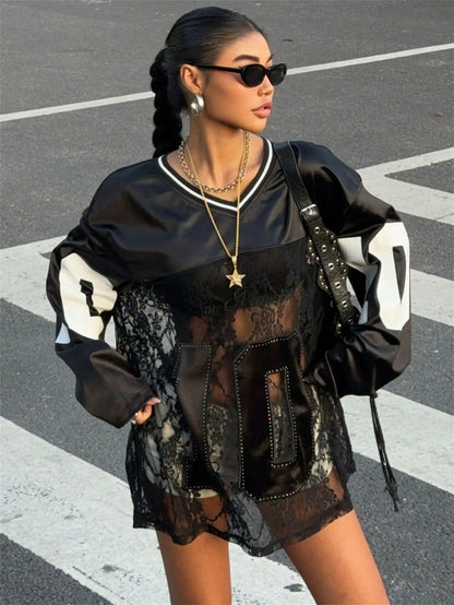 Gennemsigtig Blonde T-shirt med V-udskæring