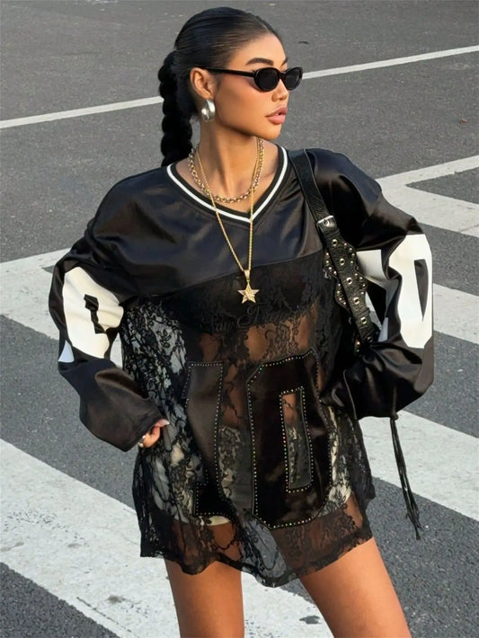 Gennemsigtig Blonde T-shirt med V-udskæring