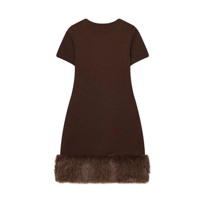 Strikket Mini Kjole med Falsk Pelskant | Elegant Bodycon Vinterkjole
