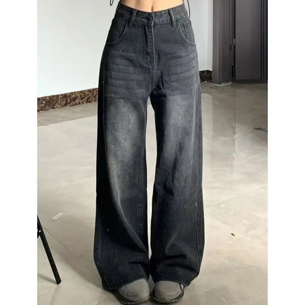 Kvinders højtaljede wide-leg jeans | Vintage washed denim | Y2K-look
