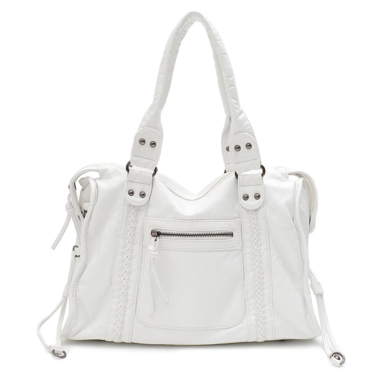 Stor skuldertaske til kvinder med flettede detaljer og rummelig tote-form