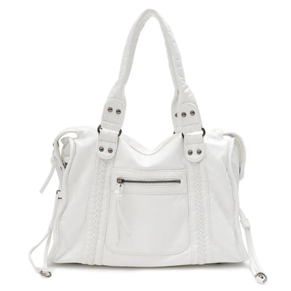 Stor skuldertaske til kvinder med flettede detaljer og rummelig tote-form